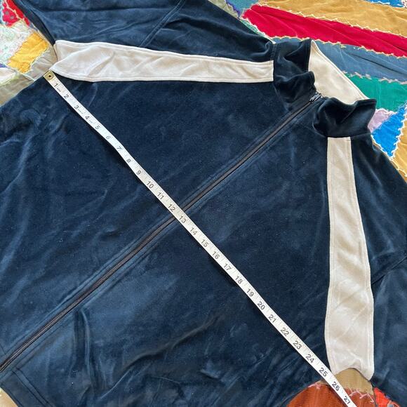 Y2K Ultra Soft Black w/ Cream Stripes Full Zip Track Jacket Large - Picture 4 of 5